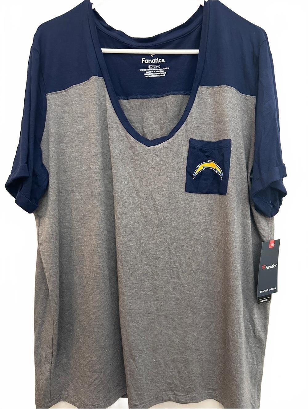 Fanatics Chargers V-Neck Pocket Tee - Navy & Gray with Bolt Logo